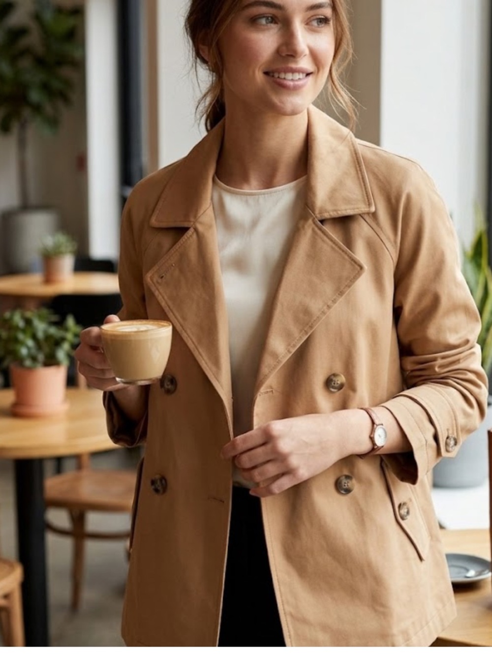 Jones New York Camel Double-Breasted Trench Coat - Picture 3 of 11
